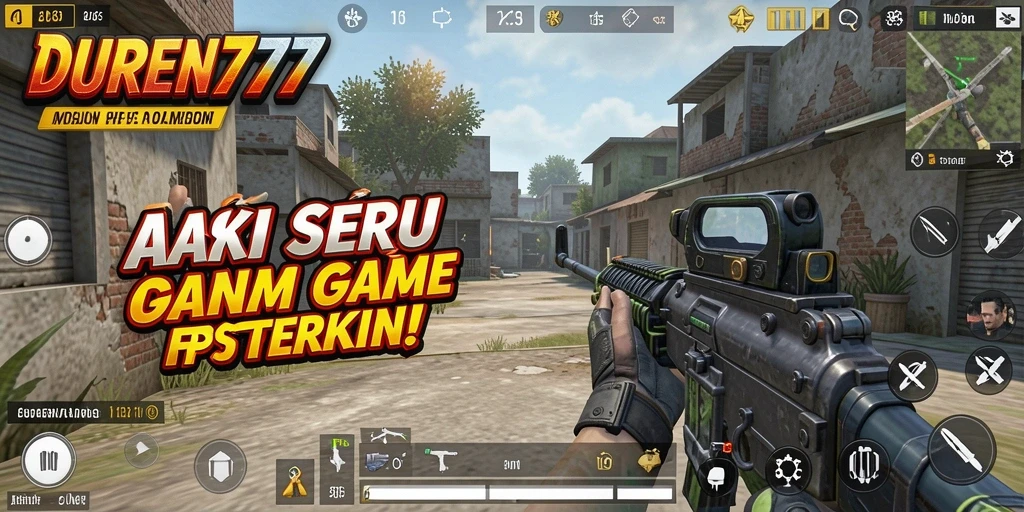 Screenshot utama DUREN777 menampilkan aksi menegangkan di tengah pertempuran FPS.