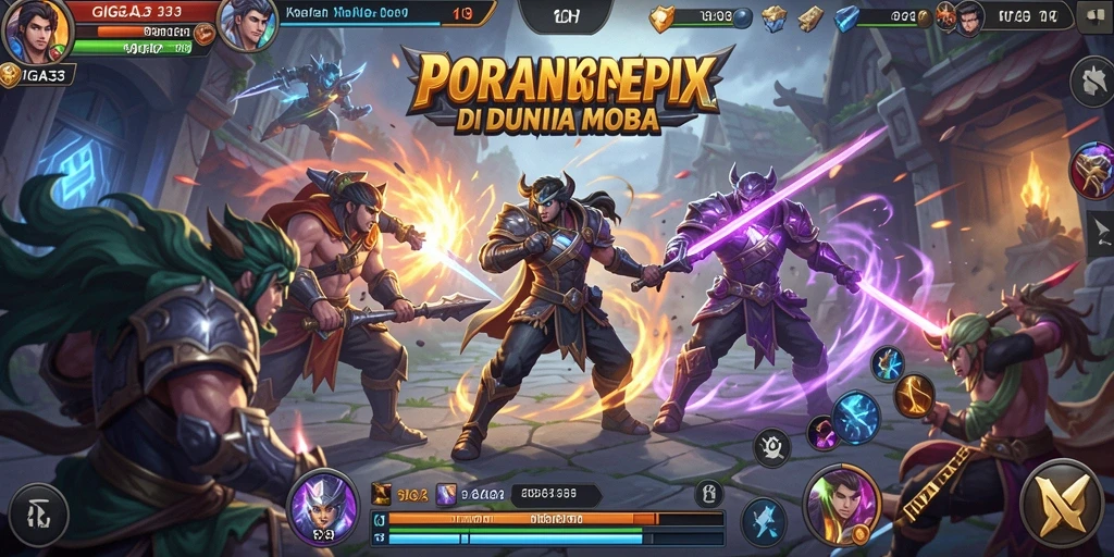 Screenshot GIGA33 menunjukkan aksi pertempuran menegangkan di arena MOBA.