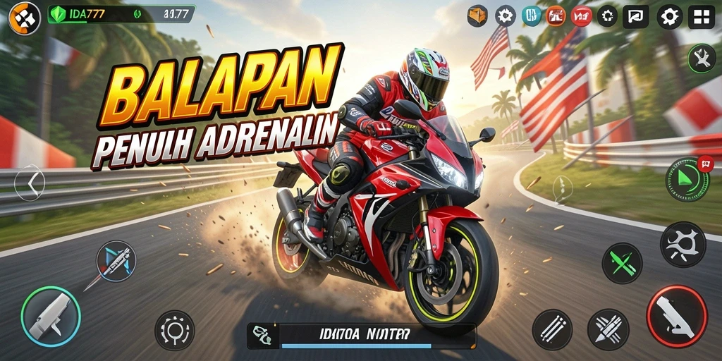 Screenshot gameplay IDA777 menampilkan aksi balap motor yang intens.