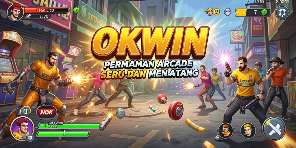 Tangkapan layar gameplay utama OKWIN yang menampilkan aksi Arcade yang seru.