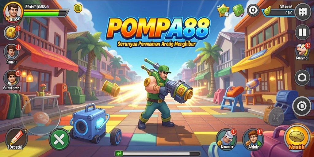 Screenshot utama POMPA88 menampilkan keseruan gameplay Arcade yang menantang.