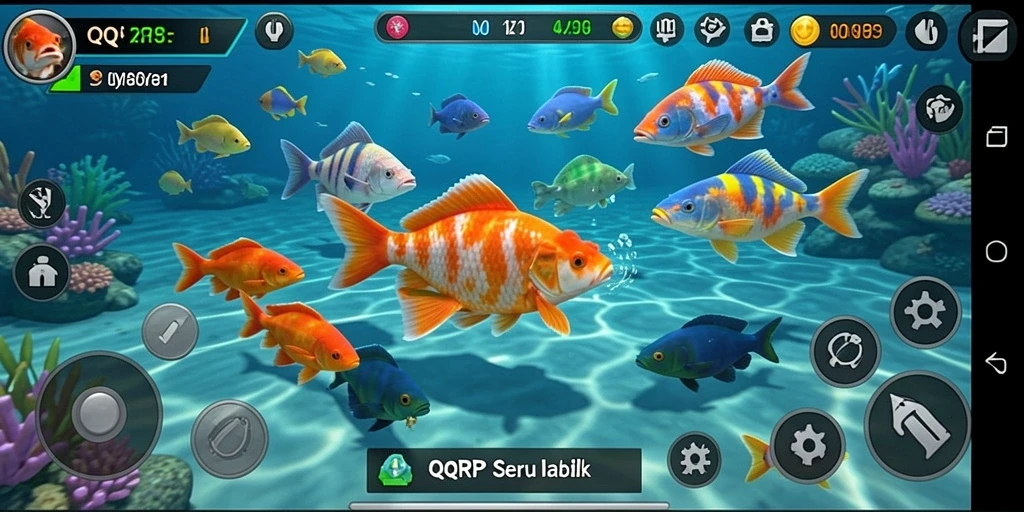 Screenshot menampilkan gameplay seru QQRP saat menembak ikan.