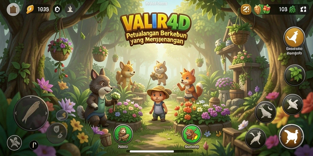 Tangkapan layar VALIR4D menunjukkan kebun yang subur dan berwarna-warni.
