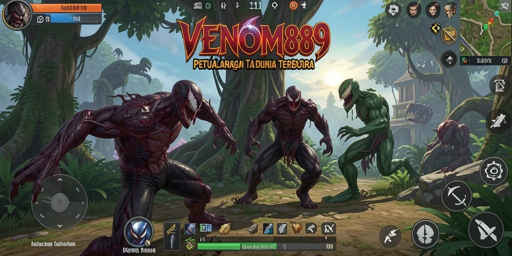 Screenshot menunjukkan petualangan seru di dunia terbuka VENOM889.