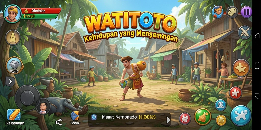Screenshot gameplay WATITOTO menampilkan karakter yang sedang berinteraksi dalam suasana kehidupan sehari-hari.