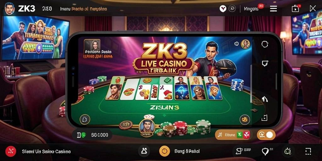Tampilan gameplay ZK3 yang mengesankan dengan dealer langsung.